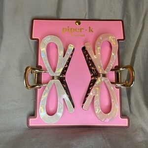 Piper K Iridescent White and Pink Bow Metal Hair Claws